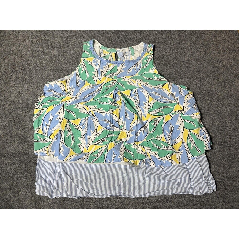 Crown & Ivy Tank Top Womens 2XL Multicolor Floral Scoop Neck Lined Pleated Hem